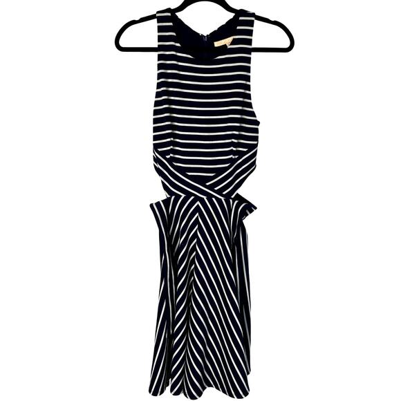 Anthropologie x Hutch M Kinsley Cutout Dress Striped Stretch Fit&Flare Navy Blue - Picture 2 of 8